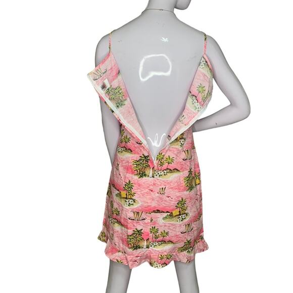 Tropical Island Bodycon Dress Junior Size 9/10 Pink and Green  Sleeveless - Picture 6 of 9